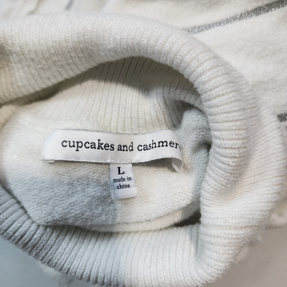 Cupcakes & Cashmere Striped Crop Turtleneck Sweater White Grey Size Large - Picture 4 of 5